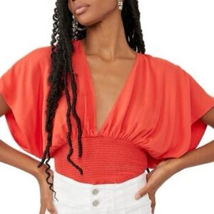 Free People Ava V-Neck Tie Back Top- Size Small